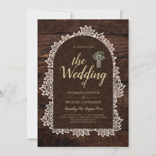 Landelijke Gypsophila Kant FOTOBRUILOFT UITNODIGIN Kaart (Voorkant)