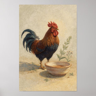 Landelijke Haan bij Aardenwerken Kom Poster