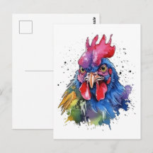 Landelijke Haan Kip Watercolor Stijl