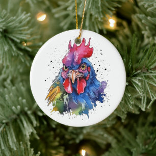 Landelijke Haan Kip Watercolor Stijl Keramisch Ornament