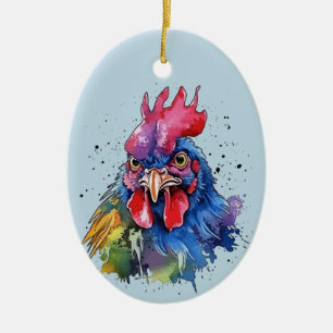 Landelijke Haan Kip Watercolor Stijl Keramisch Ornament