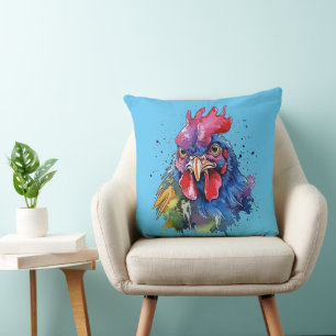 Landelijke Haan Kip Watercolor Stijl Kussen