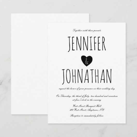 Landelijke hart eenvoudige trouwuitnodigingen kaart (Voorkant / Achterkant)