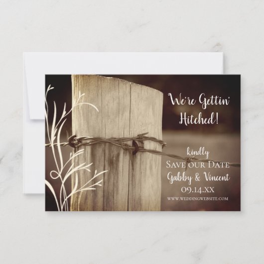 Landelijke hek Post Land Boerderij Weddenschap Save The Date (Voorkant)