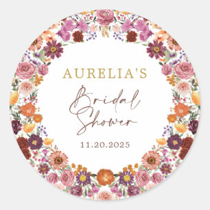 Landelijke herfst bloemenkrans bruidsdouche ronde sticker