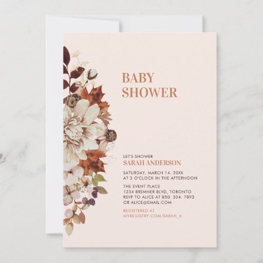 Landelijke herfst bloemige babyshower uitnodiging (Voorkant)