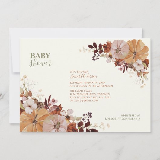 Landelijke herfst bloemige babyshower uitnodiging (Voorkant)