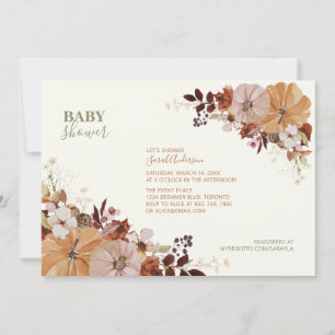 Landelijke herfst bloemige babyshower uitnodiging