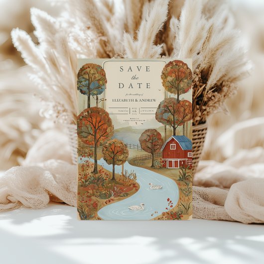 Landelijke herfst boerderij meerfront bruiloft save the date