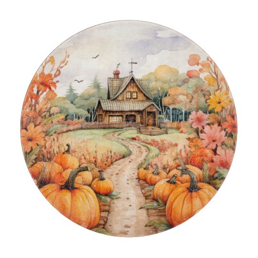 LANDELIJKE HERFST BOERDERIJ MET HERFST POMPOENEN SNIJPLANK (Voorkant)