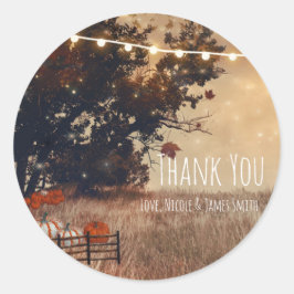 Landelijke herfst bruiloft favoriet op het veld ronde sticker