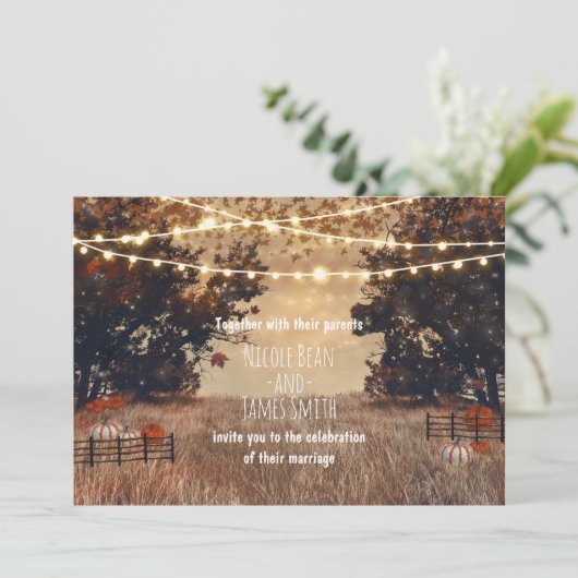Landelijke herfst-huwelijksuitnodigingen voor op h kaart (Staand voorkant)