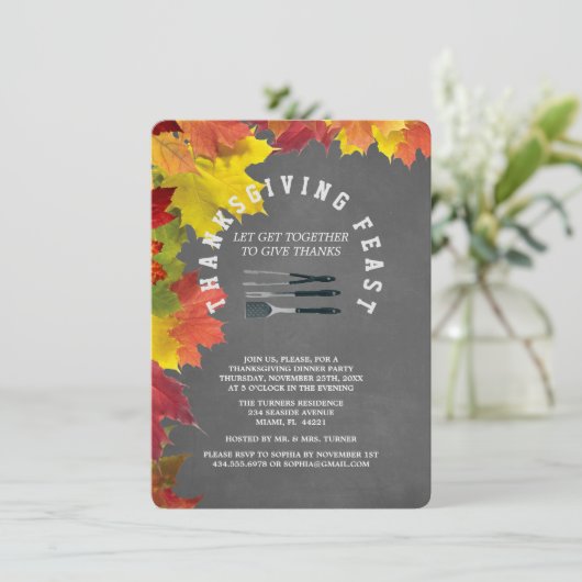 Landelijke herfst-krijtbord Thanksgiving dinerfees Kaart (Staand voorkant)