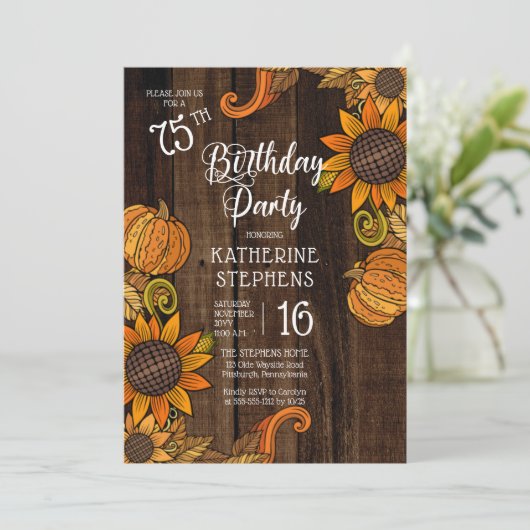 Landelijke herfst | Zonnebloemen 75e verjaardagsfe Kaart (Staand voorkant)