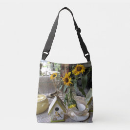 Landelijke herfst zonnebloemen vogelhuis landelijk crossbody tas