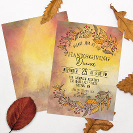 Landelijke herfstbeskrans Thanksgiving-diner Kaart