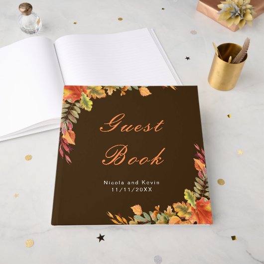 Landelijke herfstbladeren bruiloft gastenboek (Voorkant open)