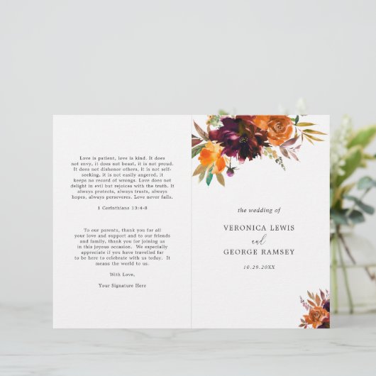 Landelijke herfstbloem elegante trouwprogramma (Staand voorkant)