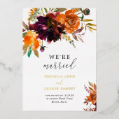 Landelijke herfstbloemen elegante trouwreceptie folie uitnodiging (Voorkant)