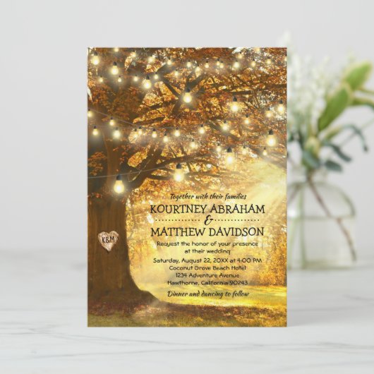 Landelijke herfstbruiloft in het bos kaart (Staand voorkant)