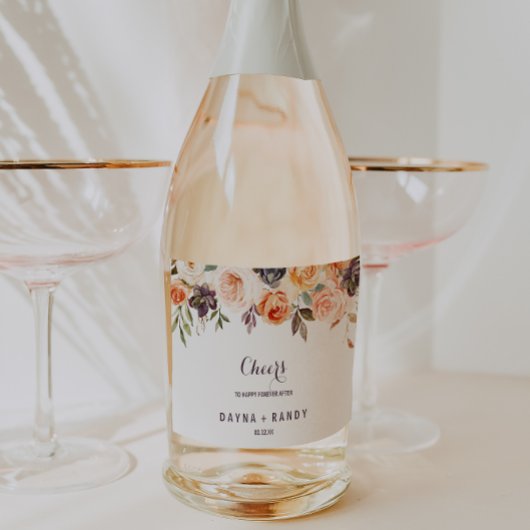 Landelijke herfstelegantie bloemige bruiloft sparkling wijnetiket