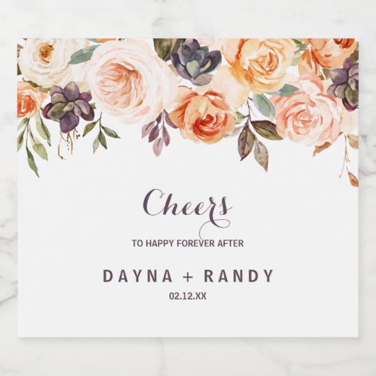 Landelijke herfstelegantie bloemige bruiloft sparkling wijnetiket (Enkel label)