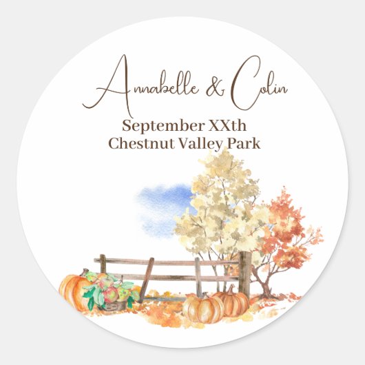 Landelijke herfstlandschap bomen & pompoenen ronde sticker (Voorkant)