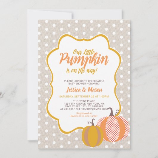 Landelijke herfstpompoen babyshower uitnodiging (Voorkant)