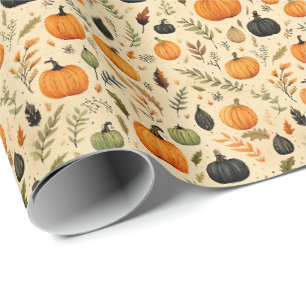 Landelijke herfstpompoenen en bladeren in een myst cadeaupapier
