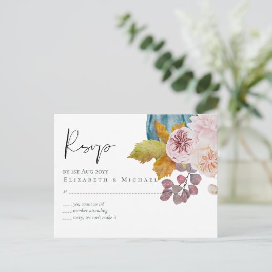 Landelijke Herfstval Pompoenen Vijgen Bloemen Brui Briefkaart (Staand voorkant)