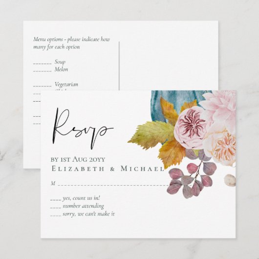 Landelijke Herfstval Pompoenen Vijgen Bloemen Brui Briefkaart (Voorkant / Achterkant)