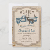 Landelijke hertenwagen jongen babyshower uitnodigi kaart (Voorkant)