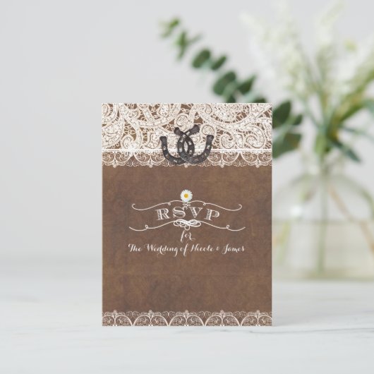 Landelijke hoefijzers & Kant Landelijke Westerse R Uitnodiging Briefkaart (Staand voorkant)