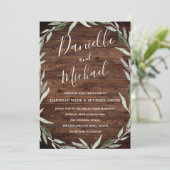 Landelijke houten bladkrans schuur bruiloft uitnod kaart (Staand voorkant)