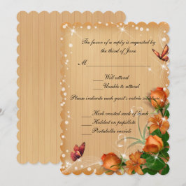 Landelijke Houten Bloem Vlinder Trouw RSVP Kaart