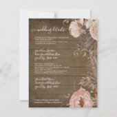 Landelijke Houten Bloemige Roze Goudkleurige Trouw Kaart (Voorkant)