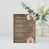 Landelijke Houten Bloemige Roze Goudkleurige Trouw Kaart (Staand voorkant)