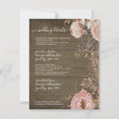 Landelijke Houten Bloemige Roze Roze Gouden Trouwd Kaart (Voorkant)