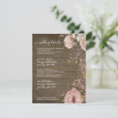 Landelijke Houten Bloemige Roze Roze Gouden Trouwd Kaart (Staand voorkant)