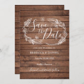 Landelijke houten bloemmotief  save the date (Voorkant / Achterkant)