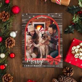Landelijke Houten Boog Stijlvolle Kerst Foto Feestdagenkaart