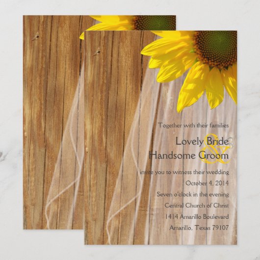 Landelijke houten bridal Veil Sunflower Wedding In Kaart (Voorkant / Achterkant)