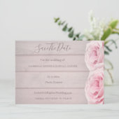 Landelijke Houten Echt Roze Rozen Save The Date Tr Kaart (Staand voorkant)