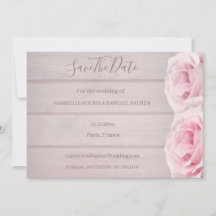 Landelijke houten echte roze rozen save the date b