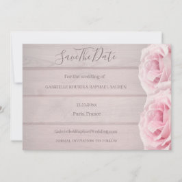 Landelijke houten echte roze rozen Save The Date H Kaart