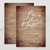 Landelijke houten elegante script save the date (Voorkant / Achterkant)