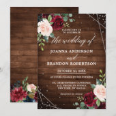 Landelijke Houten Geometrische Bordeaux Bloemige B Kaart (Voorkant / Achterkant)