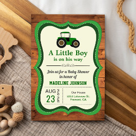Landelijke houten groene boerentractor baby shower kaart