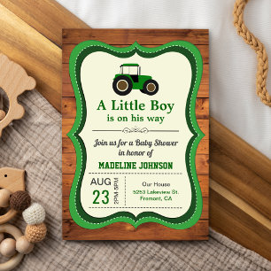 Landelijke houten groene boerentractor baby shower kaart