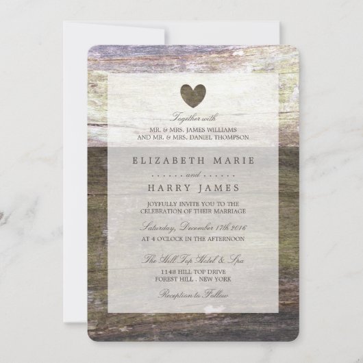 Landelijke Houten Hart Huwelijk Kaart (Voorkant)